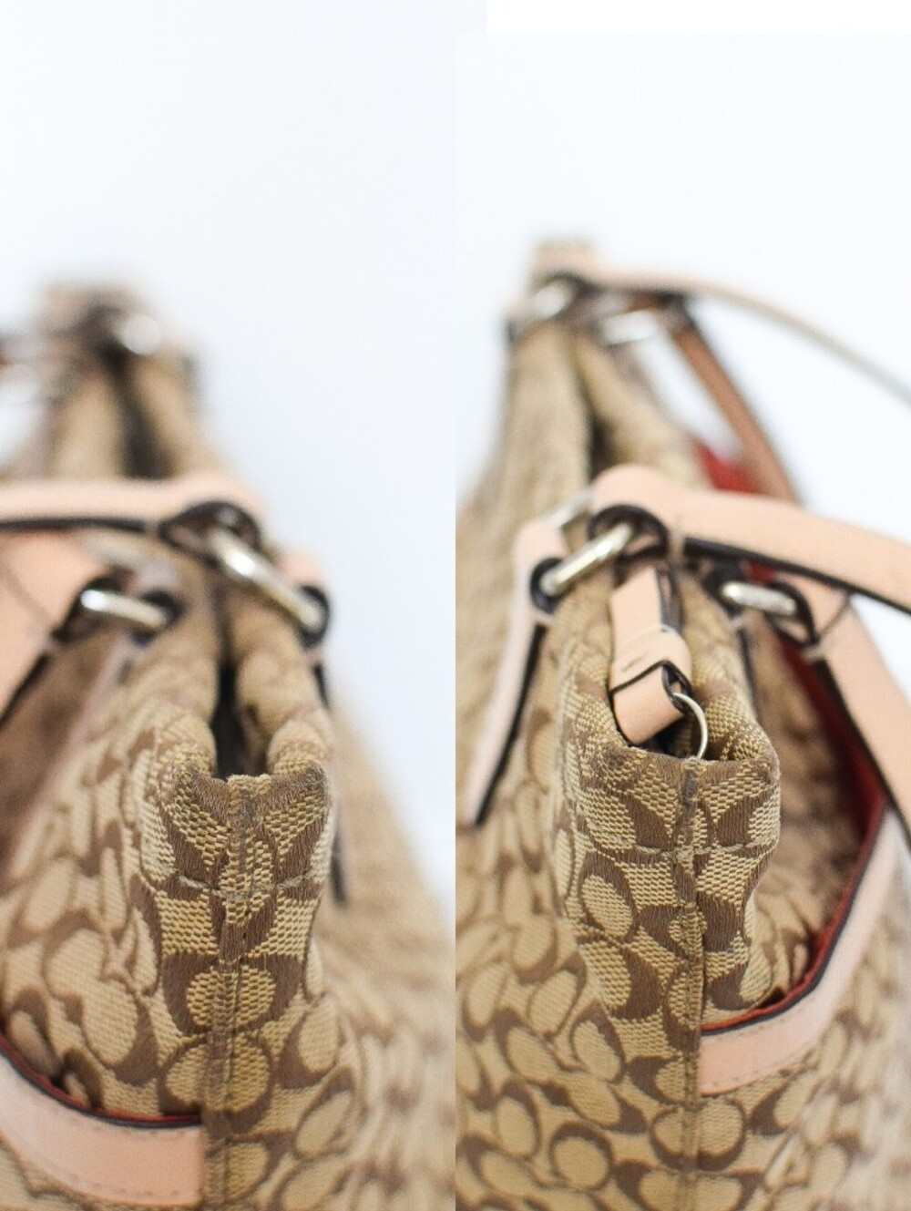 Coach Signature Stripe Monogram Tote Shoulder Bag Khaki Orange F27008 Y2K Preppy - Picture 14 of 16